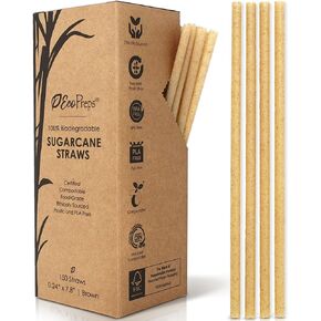 Biodegradable Sugarcane Straws | 150 Count, 100% Compostable, Plastic-Free, & Eco-Friendly Drinking Straws | 7.8'' Sugar Fiber Disposable Straws, Smoothie Straws for Home, Restaurant, Parties
