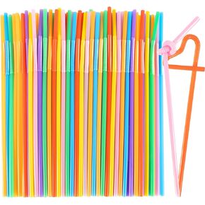 100 PCS Colorful Flexible Plastic Straws - Long Bendable Straw Disposable Drinking Straws Bulk Party Straw for Juice 10.2"Long X 0.24"Diameter