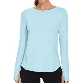 Rapbin Women's UPF 50+ Sun Protection T-Shirts Long Sleeve Boat Neck Workout Lightweight Quick Dry Top with Thumb Hole