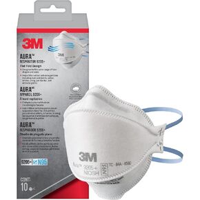 3M Aura Particulate Respirator 9205+ N95, Lightweight, Three Panel Designed Respirator Helps Provide Comfortable And Convenient Respiratory Protection, 10-Pack