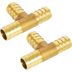 5/8 Inch (16mm) Brass Barb Tee Fittings T-Shaped 3 Ways Union Fitting, Hose Splicer Fitting, for Water/Fuel/Air, 2 PCS