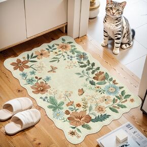 Lahome Floral Washable Runner Rug, 2'6''x8' Soft Hallway Runner Rug Non Slip, Boho Ultra-Thin Kitchen Runners for Hallways with Rubber Backing Carpet Runner for Laundry Bedroom Bathroom(Green) in Kuwait