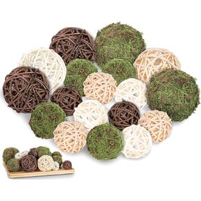 18Pcs Moss Decorative Balls Assorted Summer Decoration Wicker Rattan Balls Set Vase Bowl Filler Balls for Centerpiece Bowl Home Garden Wedding Party Table Decor
