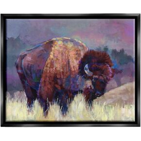 Stupell Industries Vibrant Bison Grazing Rural Meadow Purple Landscape Floating Framed Wall Art, Design by Robert Jackson