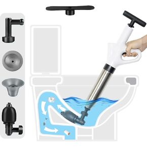 High Pressure Air Drain Gun with Real Time Barometer, Toilet Plunger Kit for Toilets, Floor Drains, Sewers, Pipes, Kitchen Sinks, Bathroom Dredges