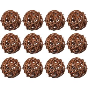 MECCANIXITY 12 Pcs Wicker Rattan Balls Decorative Balls 1.2Inch for Vase Fillers,Wedding,Garden,Hallway Party,Black