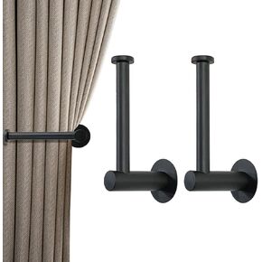 Self Adhesive Curtain Holdbacks, 2pcs Metal Curtain Tiebacks Curtain Holdback No Drill Curtain Pull Backs L Shaped Curtain Hooks Curtain Holders for Drapes (Black)