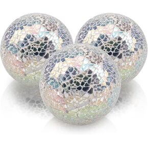 Folmywy Mosaic Sphere Balls 3.35inch Glass Ball Centerpiece Mirror Glass Solid Sphere 3 Pcs Blue Modern Solid Decor Orbs Ornaments for Bowl Vase Dining Coffee Table