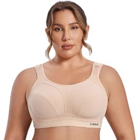 SYROKAN Women's High Impact Sports Bra Front Adjustable Straps Plus Size Non-Padded Wireless Bounce Control Workout Bra
