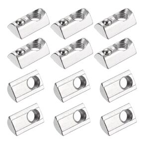 uxcell 12Pcs M8 T Spring Nut Fastener Carbon Steel Nickel Plated Half Round Roll in Spring T Slot Nut for T-Slot Aluminum Profile 3D Printer, CNC Router 4040 Series