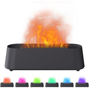 Essential Oil Diffuser, Fireplace Fire Flame Aromatherapy Diffuser, 250ml Cool Mist Humidifier, Scent Aroma Diffuser with 7 Colors Light, Remote Control, Timer & Auto-Off for Home, Room (Black)