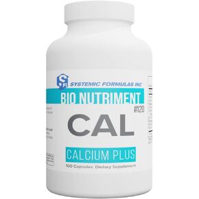 Systemic Formulas CAL Calcium Plus 100 Capsules Bio Nutriment #120. Highly Bioavailable Calcium with Vitamin D3 and K2, Zinc, Manganese, Strontium and Boron.