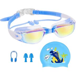 Kids Swim Goggles, Hd wide Angle, Anti-Fog Waterproof and Anti-UV Swimming Goggles for Kids 3-16.