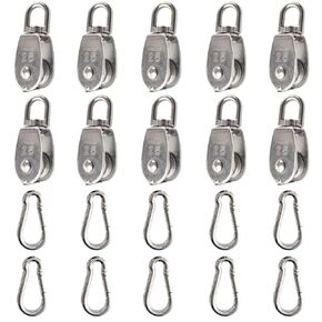 2PCS M25 Double Pulley Block,Wire Rope Crane Pulley Block Hanging Wire Towing Wheel 304 Stainless Steel with 2PCS Spring Snap Hook+ 66ft Nylon Rope