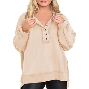 Eytino Women's Plus Size Sweatshirts Button Henley Neck Casual Long Sleeve Oversized Tunic Pullover Tops Shirts(1X-5X)