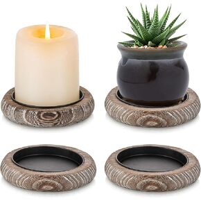 Wood Candle Holders Candle Plate: 2 Pcs Wooden Candle Plate for Pillar Candles Farmhouse Candle Tray Candle Holder Set Small Rustic Candle Holder Plate Stand Dish for Event Home