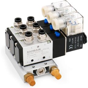 Baomain 3 Space Solenoid Valve 4V210-08 DC 12V 2 Position 5 Way Triple Mufflers Quick Fittings Base Set