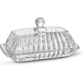 7 inch Glass Butter Dish with Lid, Clear Covered Butter Dish for Countertop, Elegant Butter Holder for Kitchen Dining Table Decor