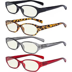 Eyekepper 4 Pack Computer Reading Glasses Women - Spring Hinge Ladies Blue Light Blocking Readers +1.75