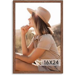 HLiWEGNS 14x24 Picture Frame Dark Walnut, Single, Woodgrain 14 x 24 Frame, Vintage 24x14 Frame, Gallery Frame with Plexiglass for Artwork, Poster, Print, Photo Display
