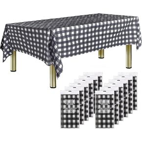 Sonluma 12 Pack 108" X 54" Black Premium Disposable Plastic Tablecloth for 8ft Long Rectangle Tables, Waterproof Covers for Indoor or Outdoor Events & Parties