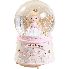 Princess Castle Musical Snow Globe, 6.1 Inch Resin/Glass Snow Globe Music Box with Colorful Lights & Automatic Snowflakes, Gifts for Girls Kids (Pink)