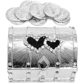 Wedding Unity Coin Set - Arras de Boda - Double Heart Box with Decorative Rhinestone Crystals 68 (Gold)