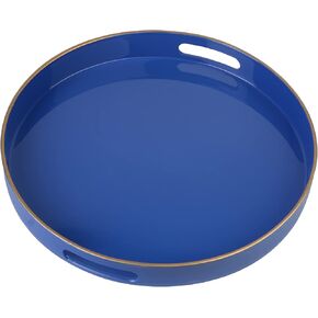 Zosenley Decorative Tray, Round Plastic Tray with Handles, Modern Vanity Tray and Serving Tray for Ottoman, Coffee Table, Kitchen and Bathroom, Size 13" (Drak Blue)