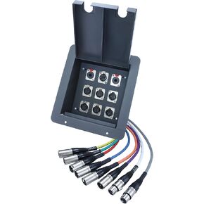 Recessed Floor Stage Box: 4 XLR Female, 2 XLR Male, 2 1/4" TRS and 1 CAT5 - Prewired