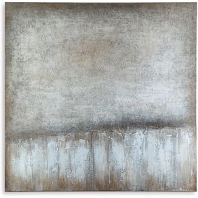 Signature Design by Ashley Mellsboro Contemporary Square Abstract Hand-painted Wrapped Canvas Wall Art 40 x 40 Inches, Light Brown & Gray