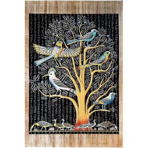 Ancient Egyptian Wall Art Painting - 36x25 Inches - Tree of Life Egypt Art on Handmade Papyrus Hand Painting - Glow in Dark - Unframed - Framable