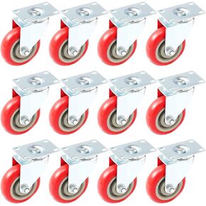Pack of 12 Caster Wheels Swivel Plate on Red Polyurethane Wheels 3" no brake