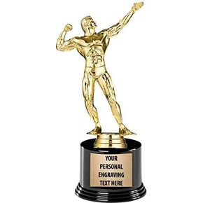 Crown Awards Bodybuilding Trophies with Custom Engraving, 7.25" Personalized Male Bodybuilder Trophy On Deluxe Round Base Prime