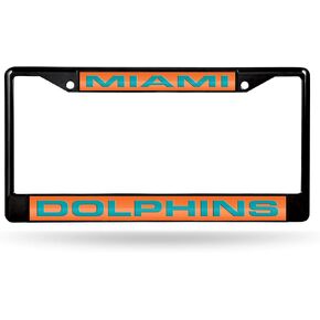 Rico Industries NFL Miami Dolphins Black Black Laser Cut Chrome Frame 12" x 6" 12" x 6" Black Laser Cut Chrome Frame - Car/Truck/SUV Automobile Accessory