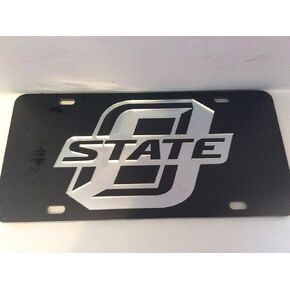 Oklahoma State Cowboys, Laser Cut License Plate Tag, BLACK/Silver