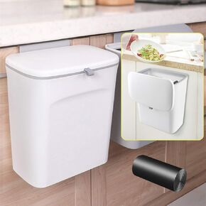 Hanging Trash/Garbage Can with Lid for Kitchen Cabinet Door in Cabinet Hanging Door Mounted Under Sink Door Trash Bin RV Bathroom (Grey)