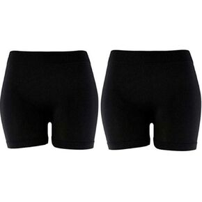 Basic Solid Biker Short Spandex Yoga Leggings (12 Inch, Black & Black)