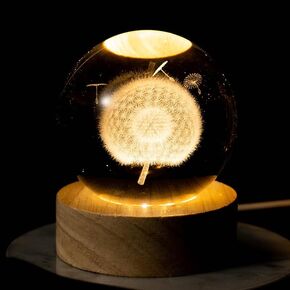 Glowing Crystal Ball 3D Inner Carved Small Crystal Ball Light with Wood Base, Decorative Creative Gift Luminous Crystal Ball for Christmas Classmates & Kids Birthday (Cat)