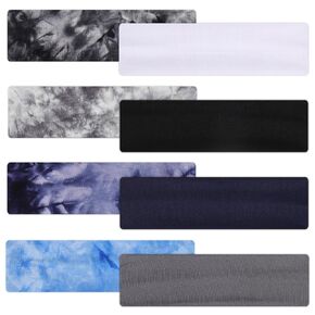 8pcs Sports Headbands, Unisex Sport Hairband Elastic Sweatbands Fashion Anti-Slip Breathable Head Ties Sport Hair Wrap for Women Men Thick Thin Hair Workout Yoga Running Cycling (Style C)