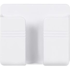 Punch-Free Mobile Phone Holder Wall Mount Stand Remote Control Organizer Storage Box Charging Bedside Container Rack (White)