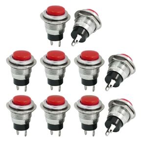 uxcell 10Pcs Red SPST Momentary 12mm Push Button Switch AC125V 6A 250V 3A