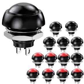 Waterproof Momentary Push Button Switch 12MM Normal Open(NO) Mini Micro Switch ON-Off 125V 3A Red Black 14PCS