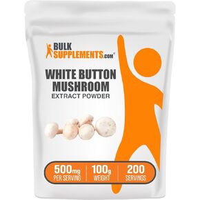 BulkSupplements.com White Button Mushroom Extract Powder - Mushroom Supplement, Agaricus Mushroom Powder - Gluten Free, 500mg per Serving, 250g (8.8 oz) (Pack of 1)