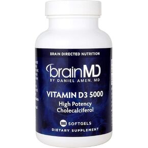 BrainMD by Dr Amen Vitamin D3 5000 - 100 Softgels - High Potency Cholecalciferol - Gluten Free - 100 Servings