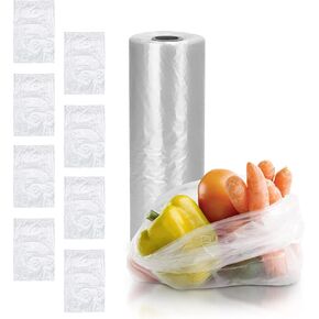 Plastic Produce Bag on a Roll "5 a Day for Better Health", 12 x 17 Inch. Roll of 1000 Clear Food Storage Bags, 0.5 Mil. Roll of Plastic Bags for Food. Plastic Food Bags for Fruit, Cheese