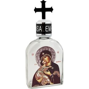 Needzo Glass Holy Water Bottle With Icon Virgin of Vladimir, Cross Top, Religious Gift 5 Inch