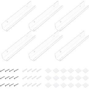 MECCANIXITY 6 Pack Acrylic Shelves for Wall Storage, 4 Inch Floating Shelves Display Shelf for Bathroom, Bedroom, Living Room, Home Decor, Black