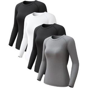2/4 Pack Women's Long Sleeve Compression Shirts, Cool Dry Workout Athletic Sun Protection Cooling Tops for Yoga Running Gym