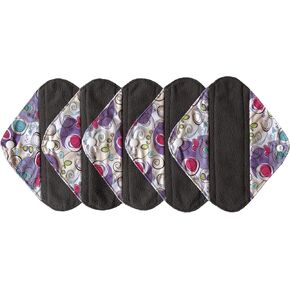 5 Pieces Charcoal Bamboo Mama Cloth/ Menstrual Pads/ Reusable Sanitary Pads (Black lace, Pantyliner (8 inch))