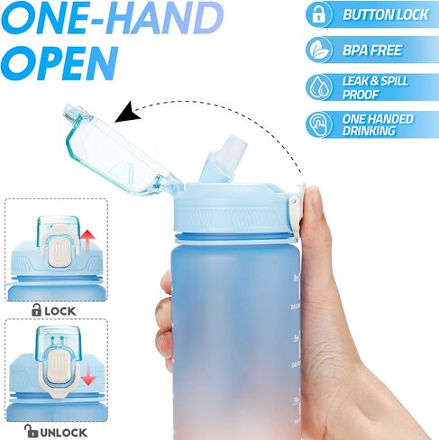 Motivational Water Bottle with Time Marker- 32oz Water Bottles with Times to Drink, Leakproof & BPA Free Sports Water Bottle with Straw & Carry Strap for Fitness, Gym, and Outdoor Sports in Saudi Arabia